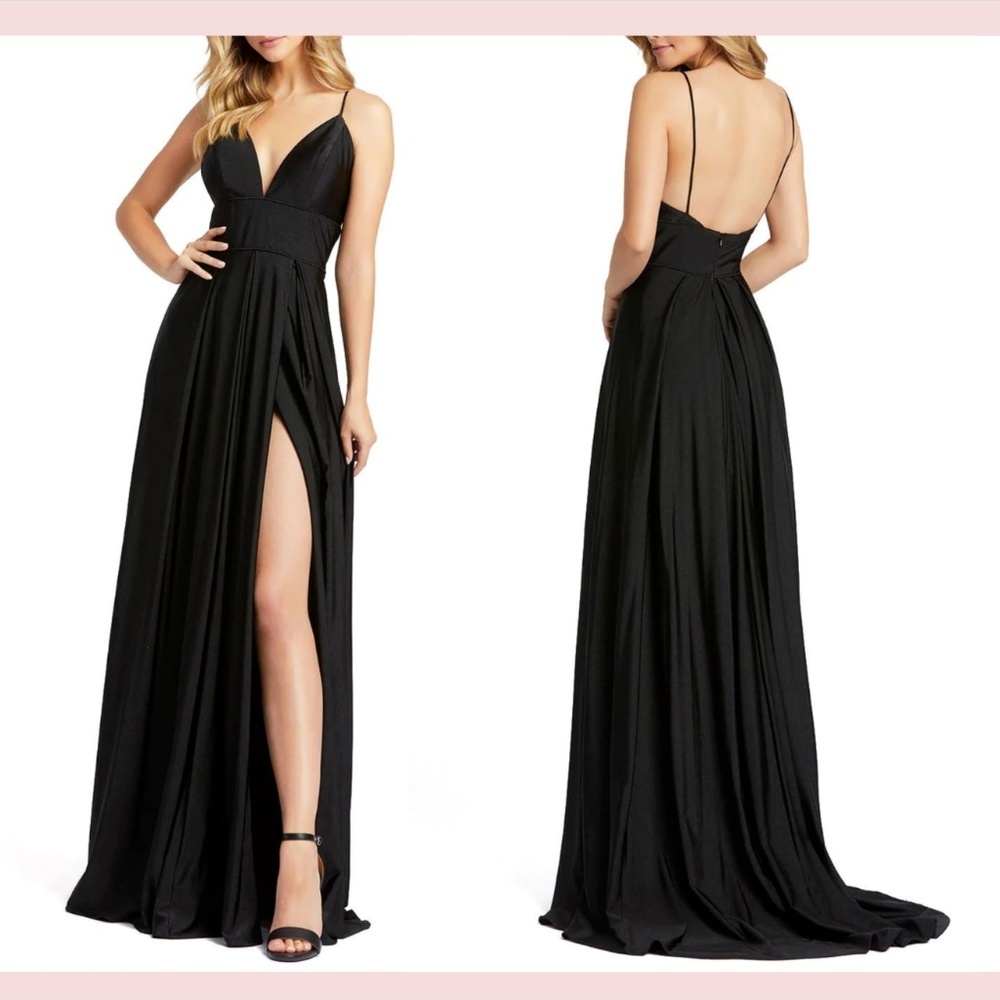 New $338 Ieena For Mac Duggal [ 4 ] Plunge Neck Pleated Gown In Black